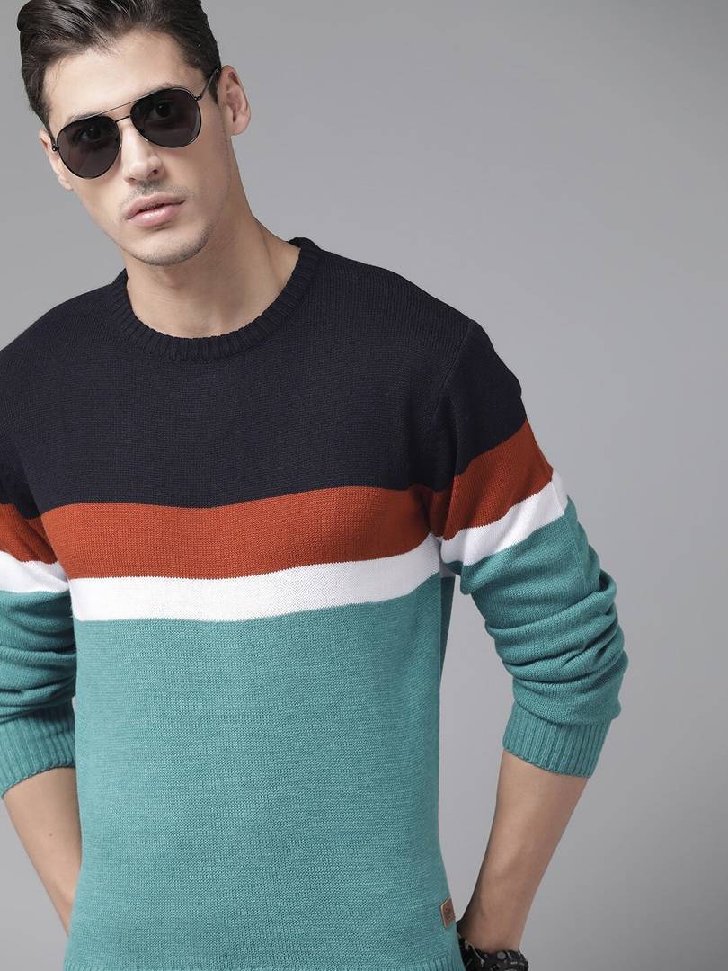 Price History of Roadster Men Colorblock Round Neck Multicolor - Main Image
