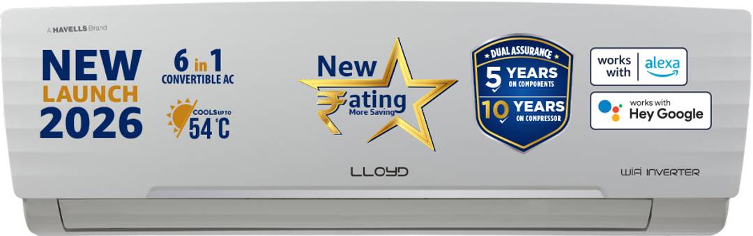 Lloyd 2026 Model 1.5 Ton 5 Star Split Inverter with Wi-fi AC GLS18V5AGGGW, White