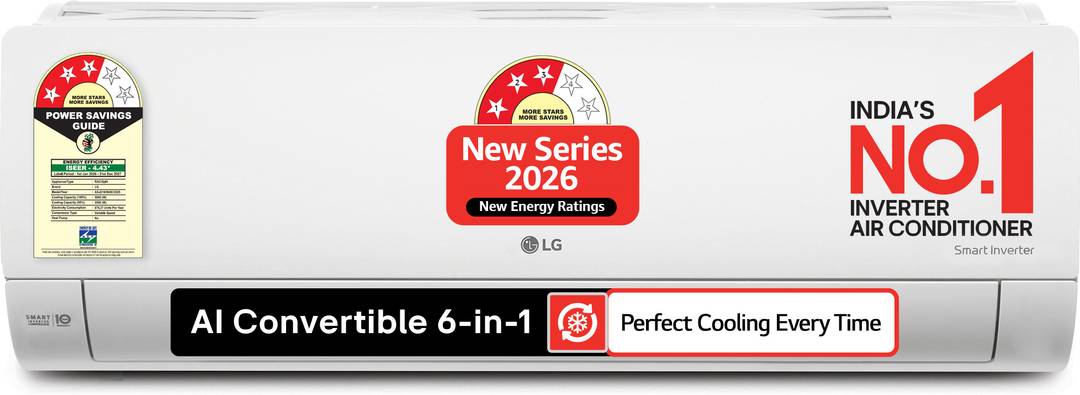 LG 2026 Model 1.5 Ton 3 Star Split Smart Inverter Faster Cooling and Energy Saving, 100% Copper Condenser, Max 5500W cooling capacity, AI Convertible 