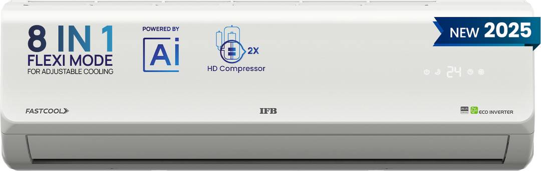 IFB 2025 Model 1.5 Ton 5 Star Split Inverter Silver Plus Series with HD Compressor, AI, Dual Gold Fin, Nano Tek Coating & 8-in-1 Flexi Mode AC CI185SL