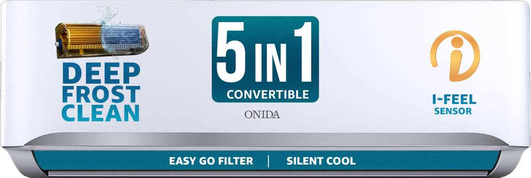 ONIDA 2025 Model 1.5 Ton 5 Star Split Inverter 5-in-1 Convertible, Energy Efficient, Deep frost Clean, Silent Cool, Gold Fin Coating AC AC IR195GLC, W