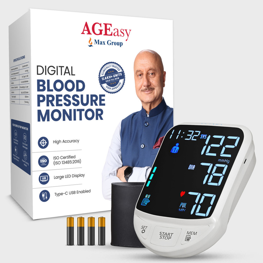AGEasy (Max Group) Automatic Digital Blood Pressure Machine USB Type C Battery powered Bp Monitor (White)