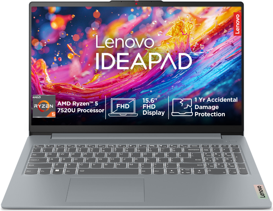 Lenovo IdeaPad Slim 3 AMD Ryzen 5 Quad Core 7520U - (16 GB/512 GB SSD/Windows 11 Home) IdeaPad Slim 3 15AMN8 Thin and Light Laptop 15.6 inch, Arctic G