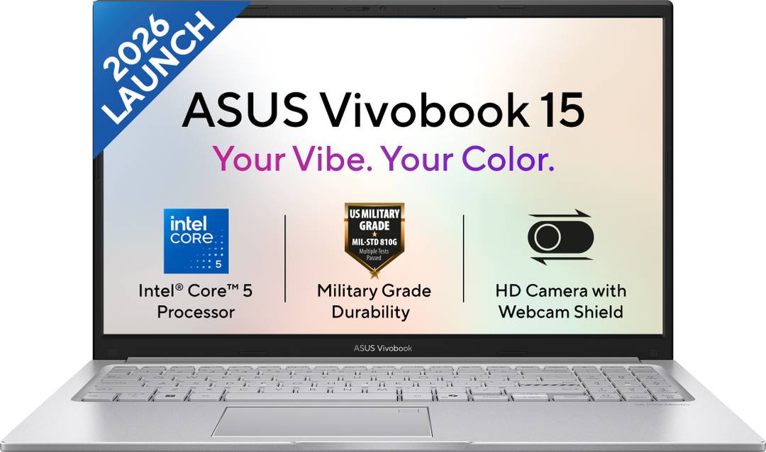 ASUS Vivobook 15 (2026) Intel Core 5 120U - (8 GB/512 GB SSD/Windows 11 Home) X1504VAP-IN011WS Thin and Light Laptop 15.6 inch, Cool Silver, 1.7 kg, W