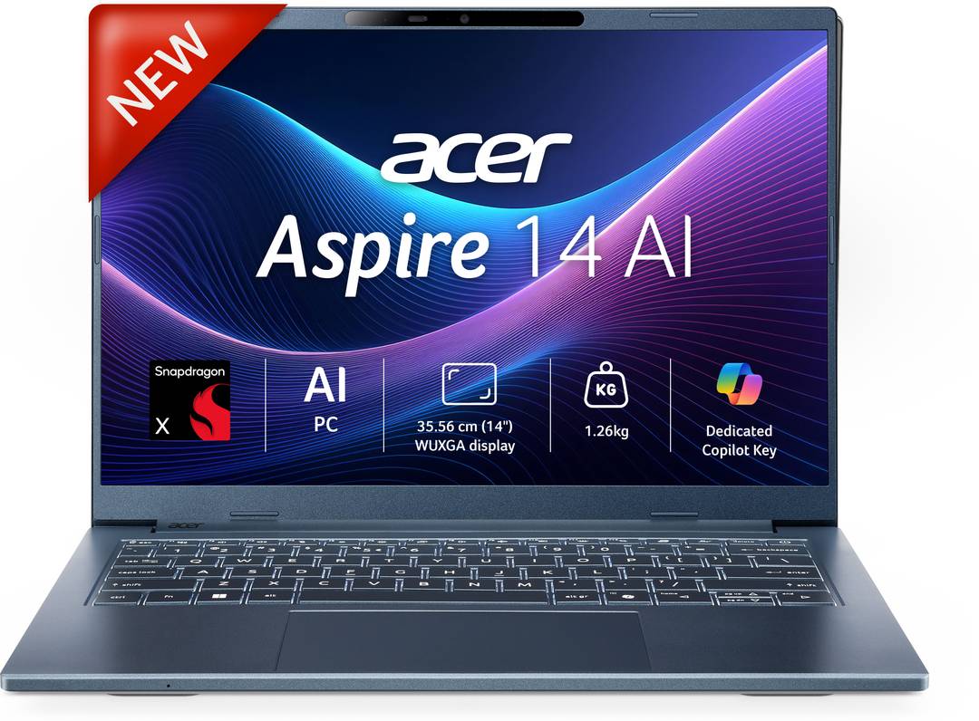 Acer Aspire 14 AI Office 2024 + M365 Basic Snapdragon X - (16 GB/512 GB SSD/Windows 11 Home) A14-11M Thin and Light Laptop 14 Inch, Steam Blue, 1.26 K