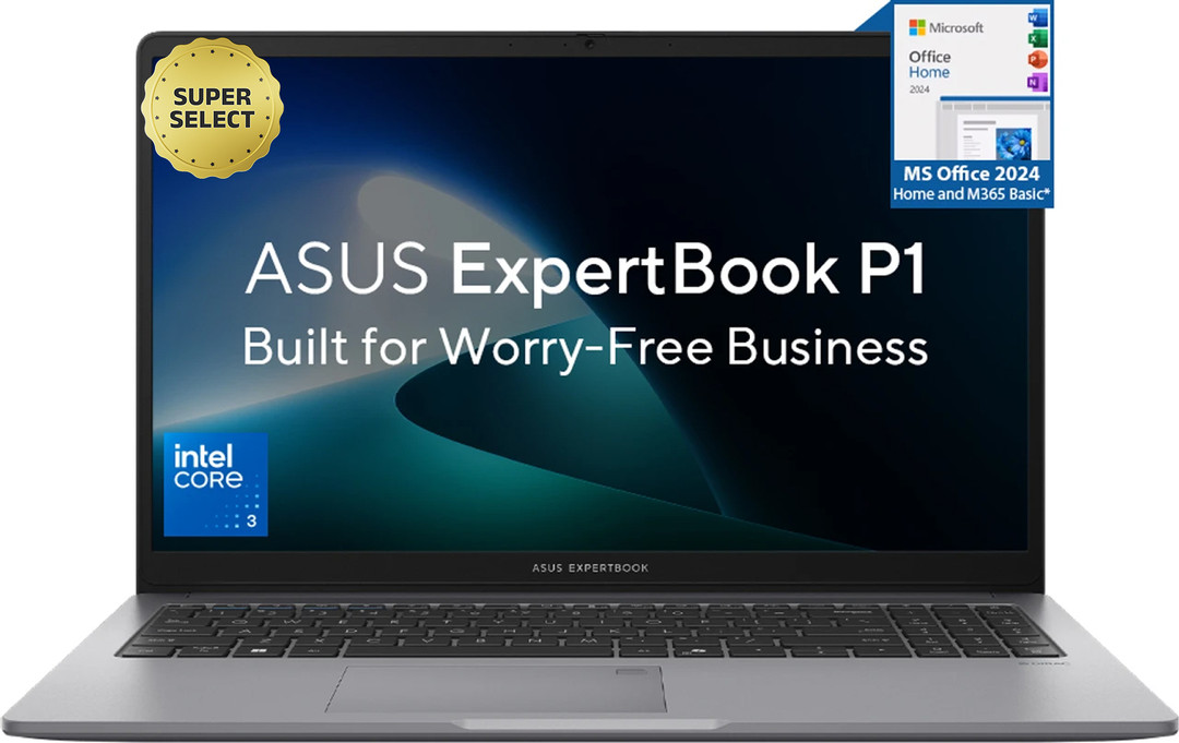 ASUS ExpertBook P1 Intel Core 3 100U - (8 GB/512 GB SSD/Windows 11 Home) P1503CVAYB-S73384WS Thin and Light Laptop 15.6 inch, Misty Grey, 1.63 Kg, Wit
