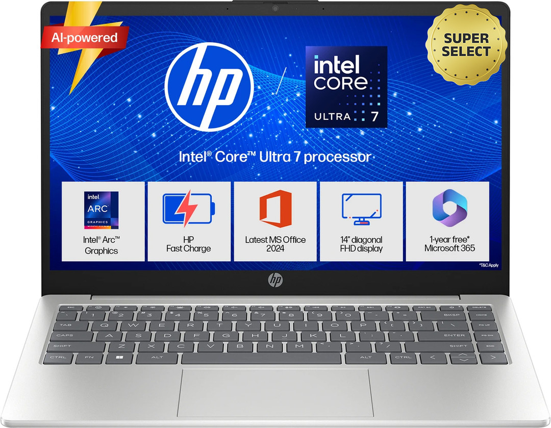 HP 14 AI PC Intel Core Ultra 7 155H - (16 GB/1 TB SSD/Windows 11 Home) 14-ep1152TU Thin and Light Laptop 14 Inch, Natural Silver, 1.4 kg, With MS Offi