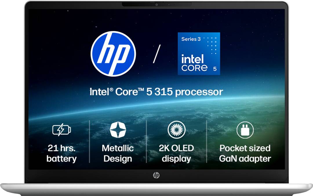 HP Omnibook 3 Next Gen AI PC, 2K OLED Intel Core 5 Series 3 315 - (12 GB/512 GB SSD/Windows 11 Home) 14-ht0242TU Laptop 14 inch, Glacier Silver Alumin