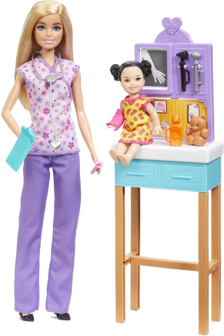 barbie pediatrician doll doctor playset accessories purple scrubs