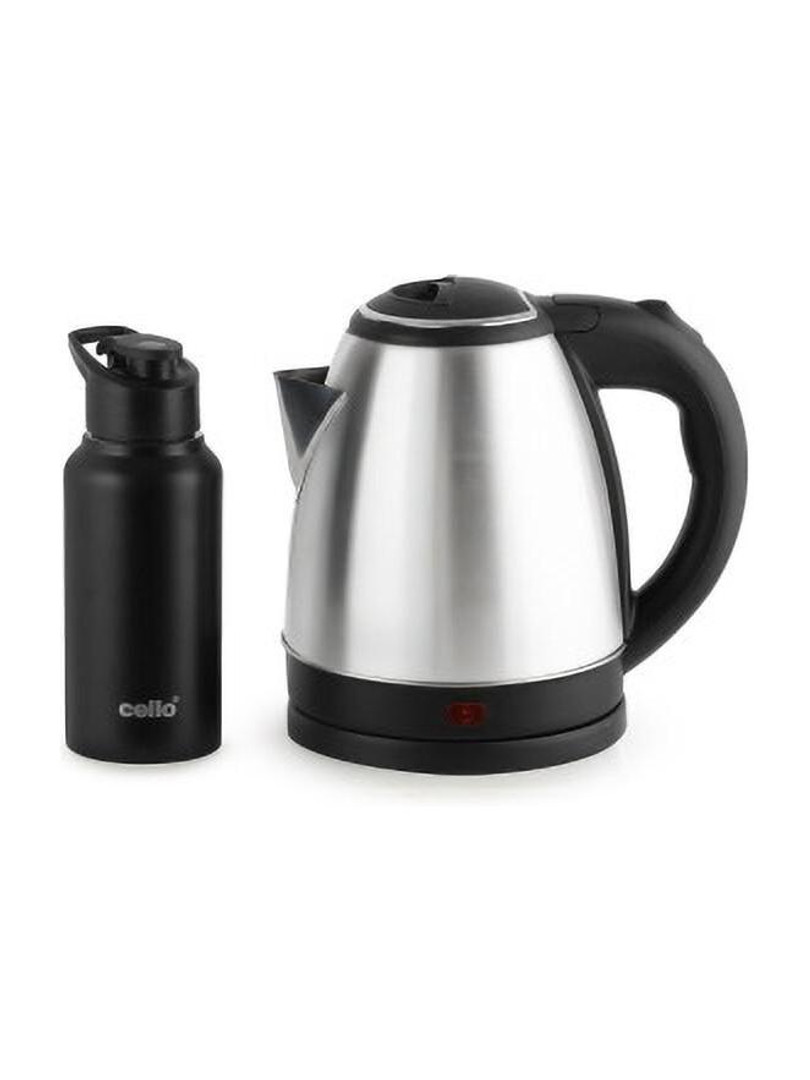cello Quick Boil Lifestyle Kettle 1.5 L + Sippa 500 ML Stainless Steel Water Bottle Electric Kettle 1.5 L, Silver