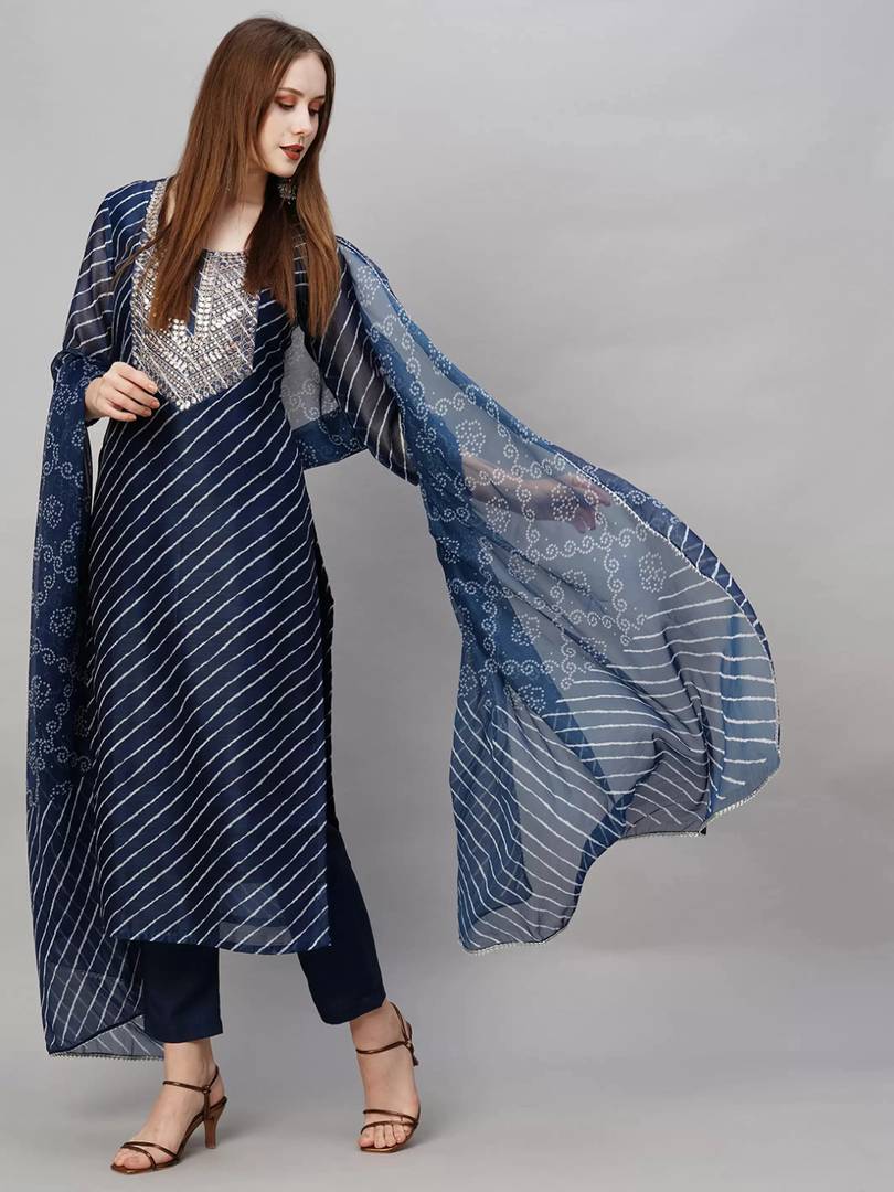 Women Viscose Rayon Kurta Pant Dupatta Set