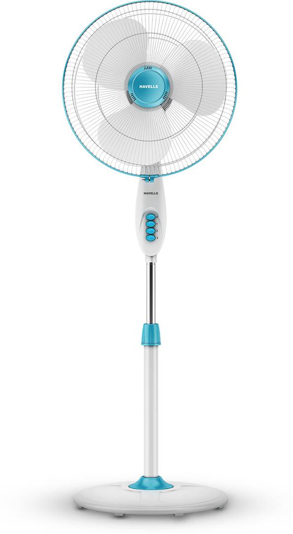 HAVELLS Gatik Pro|120 Ribs Guard for Safety|Smooth Oscillation|Heavy Base| ISI Marked with 2 Year Warranty Energy Saving 400 mm Pedestal Fan White Blu