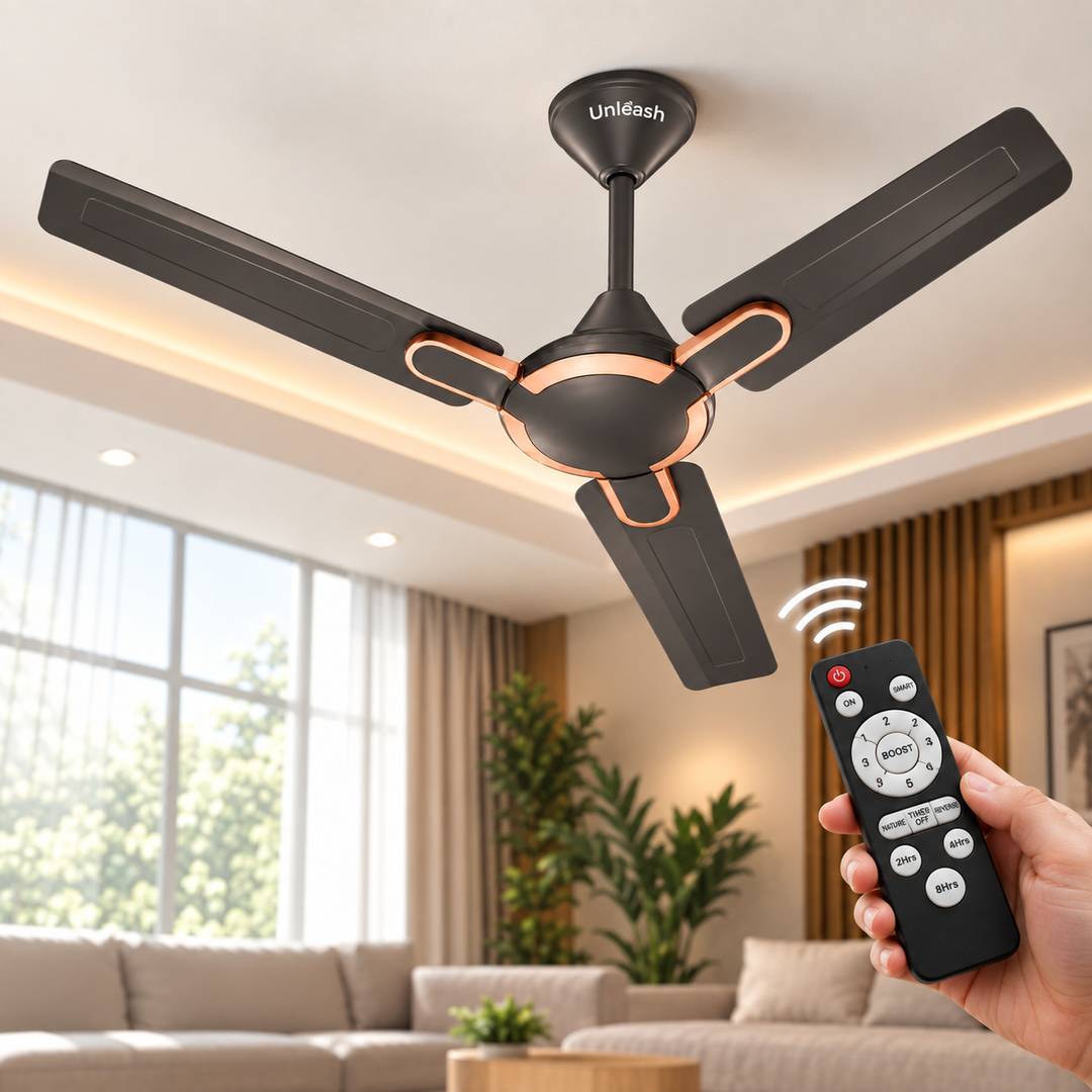 unleash Helm 1200 mm BLDC Ceiling Fan 5 Star with Remote Control High Speed Ceiling Fan with 3 Year Warranty BLDC Motor with Remote, Energy Saving, Hi