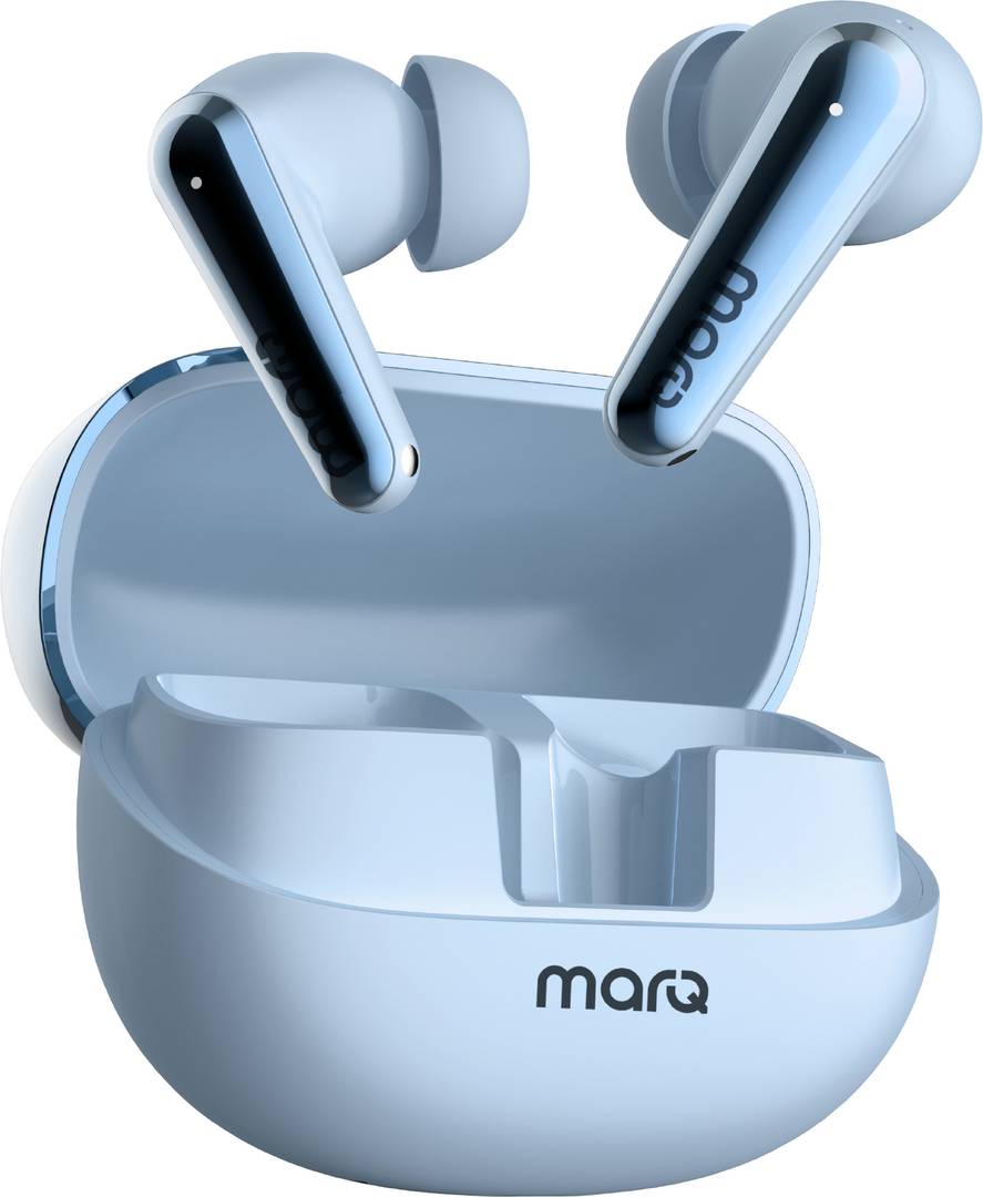 MarQ by Flipkart Rhythm Q1050 42 Hours Playtime Type C Fast Charging Bluetooth Quad Mic ANC Bluetooth Headset (Blue, True Wireless)