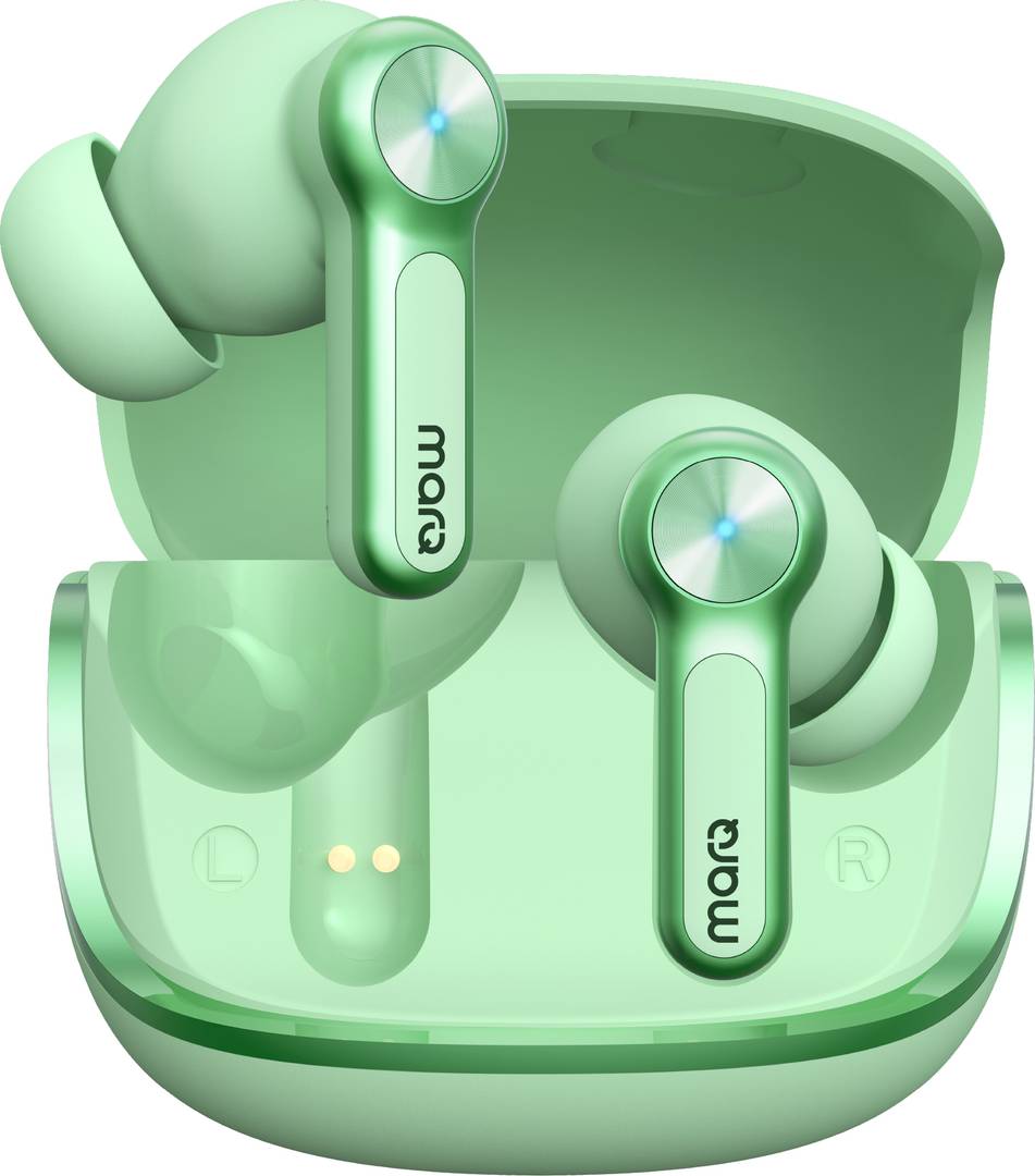 MarQ by Flipkart Rhythm Q1324 45 Hours Playtime Type C Fast Charging Bluetooth Quad Mic ENC Bluetooth Headset Green, True Wireless