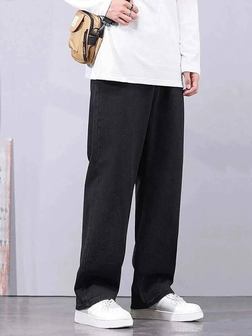denim fit loose men black jeans
