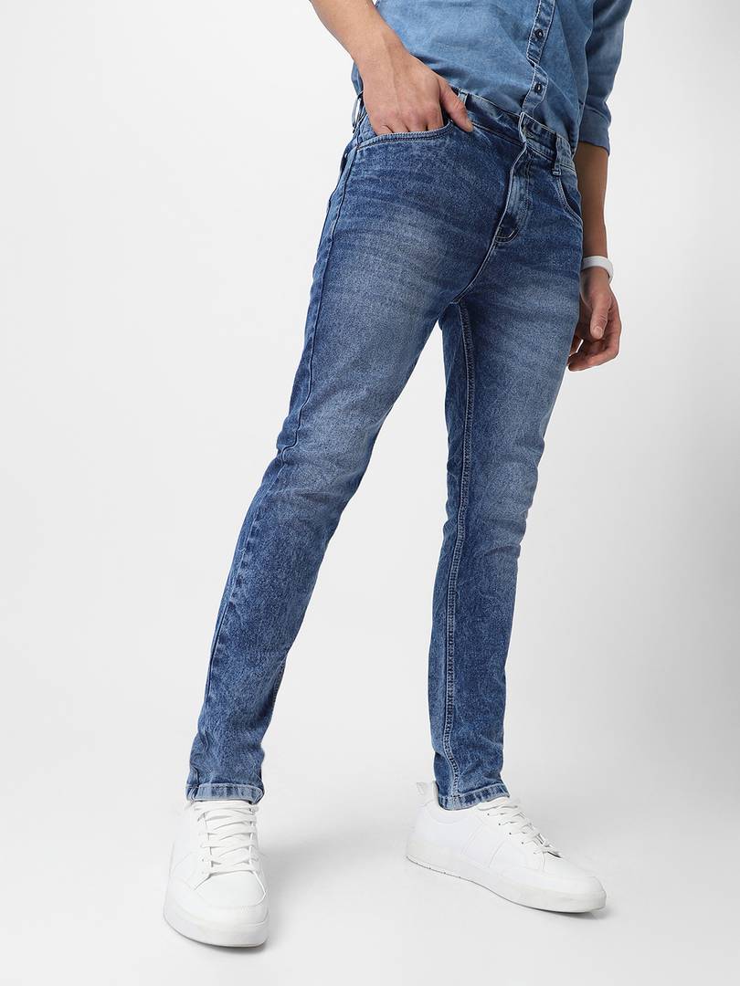Urbano Fashion Men Skinny Mid Rise Dark Blue Jeans