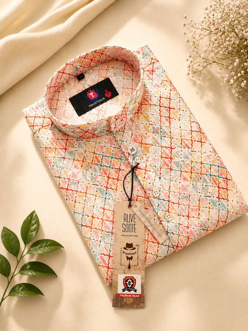 GRATITUDE ROCK Printed Cotton Blend Straight Kurta for Men Multicolor