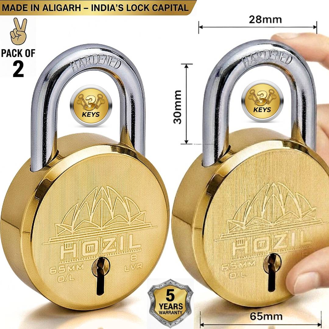 hozil 65mm lotus design hardened shackle double locking 8 levers pack 2 padlock