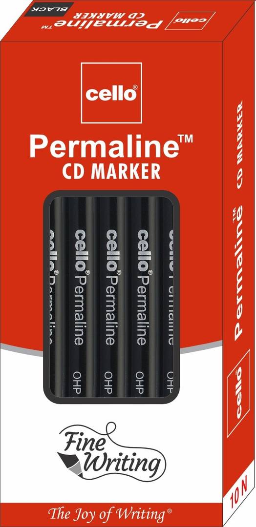 Cello Permaline Permanent Marker - Pack of 10 (Black) Set of 10, Black