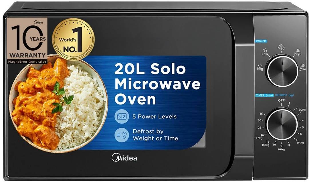 Midea 20 L 5 power levels & Defrost function Solo Microwave Oven MMO20CXA-MMPEBK, Black