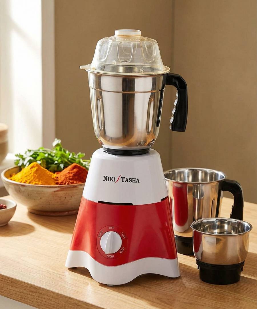 NIKI TASHA N-2 500 W Mixer Grinder 500-Watt Mixer Grinder with 2 Jars, (RED and White) | 2 Jars | Red, White
