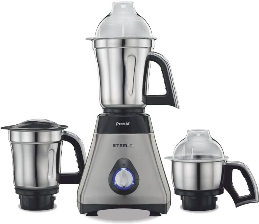 Preethi Steele 550 W Mixer Grinder Steele 110V | 3 Jars | Black, Steel