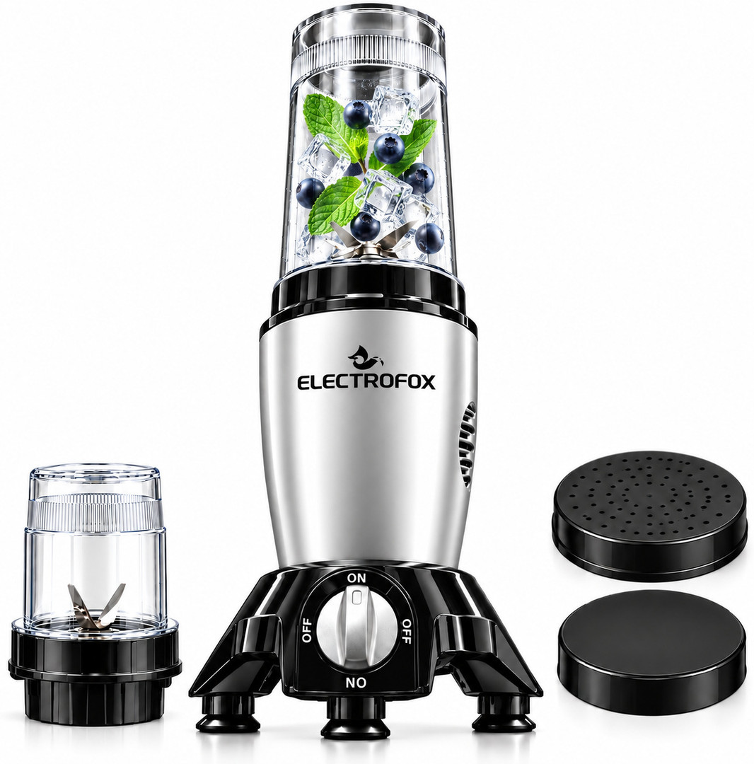 Electrofox Nutri Force Powerful 750 W Juicer Mixer Grinder Nutri Force 3 J Silver | 2 Jars | Silver