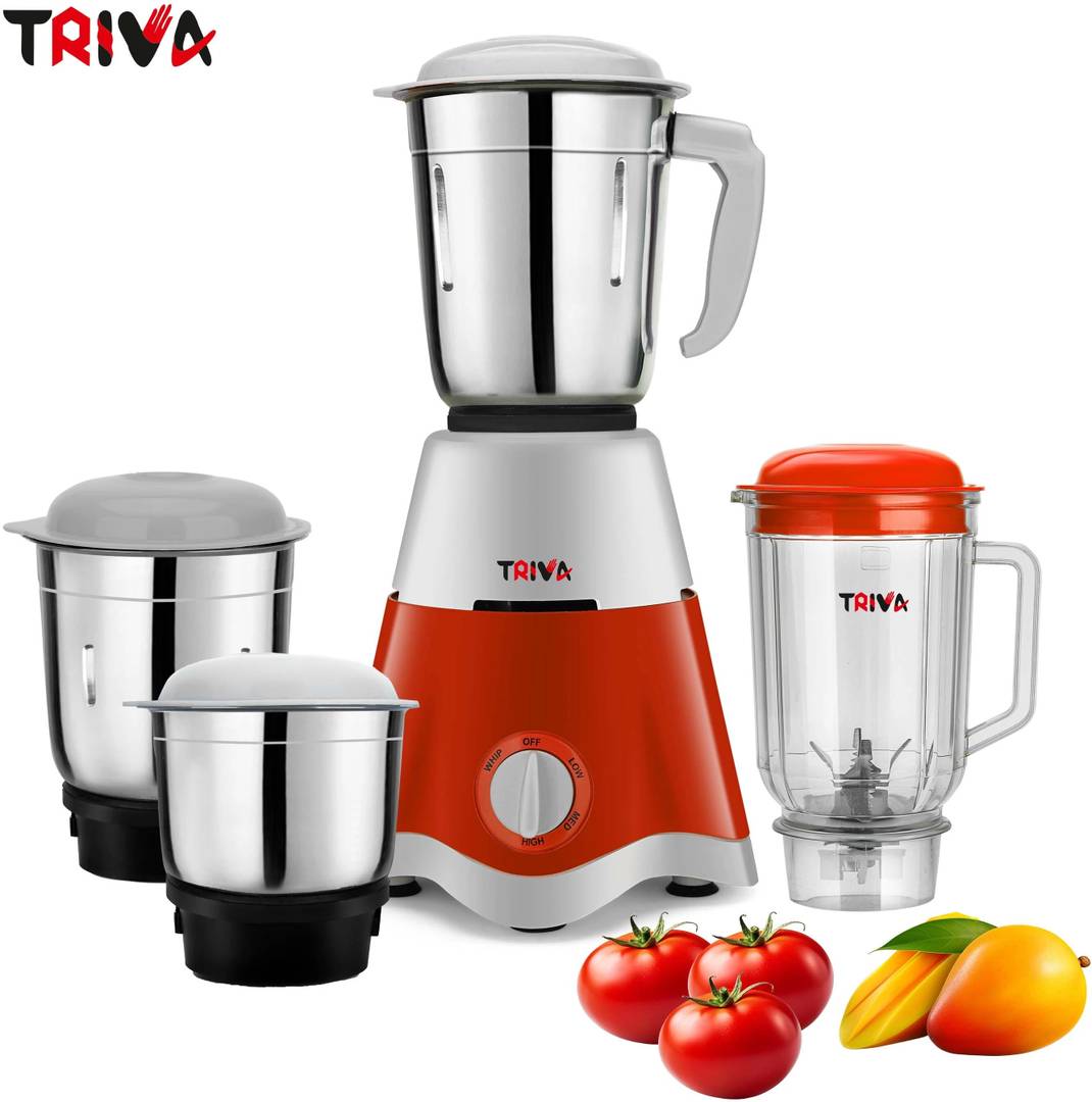 TRIVA Tx74 550 W Juicer Mixer Grinder Starchef Pro | 4 Jars | Red & White