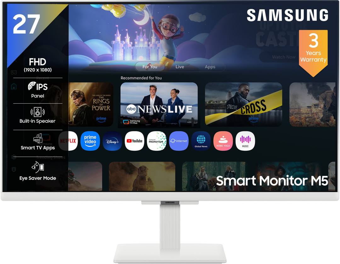 Samsung M5 68.58 cm (27 inch) Full HD LED Backlit IPS Panel with In-built Speakers, Adaptive Sound, Wi-Fi, HDMI, Bluetooth, Samsung TV Plus, Screen Mi