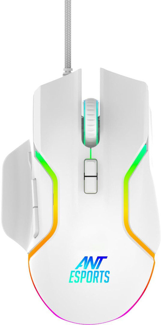 Ant Esports GM320 Wired Ergonomic Optical  Gaming Mouse upto 12800 DPI, Braided cable,8 Programmable Buttons (USB 3.0, White)