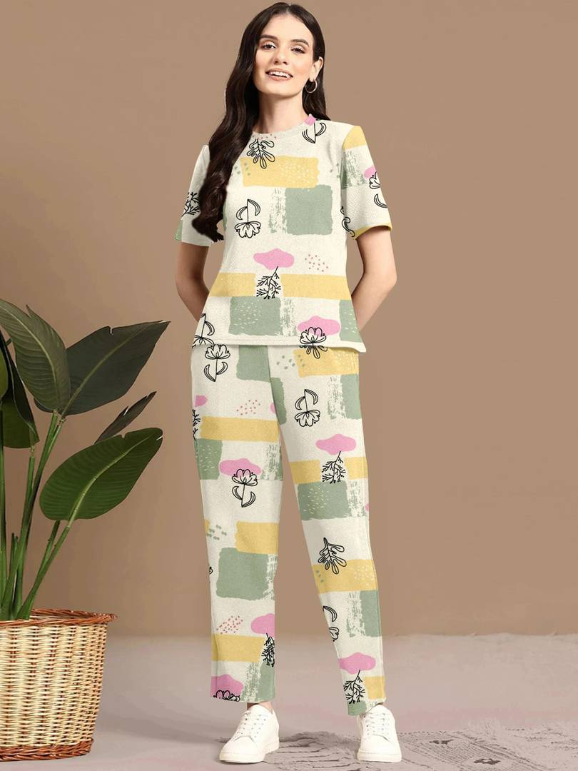 Women Night Suit Set Multicolor Printed