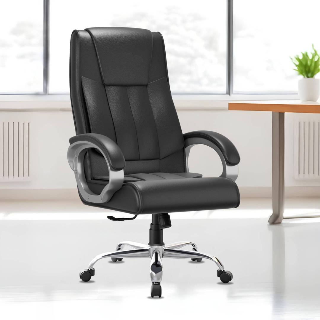 adiko leatherette ergonomic high back chair cushioned seat armrests metal base office executive chair