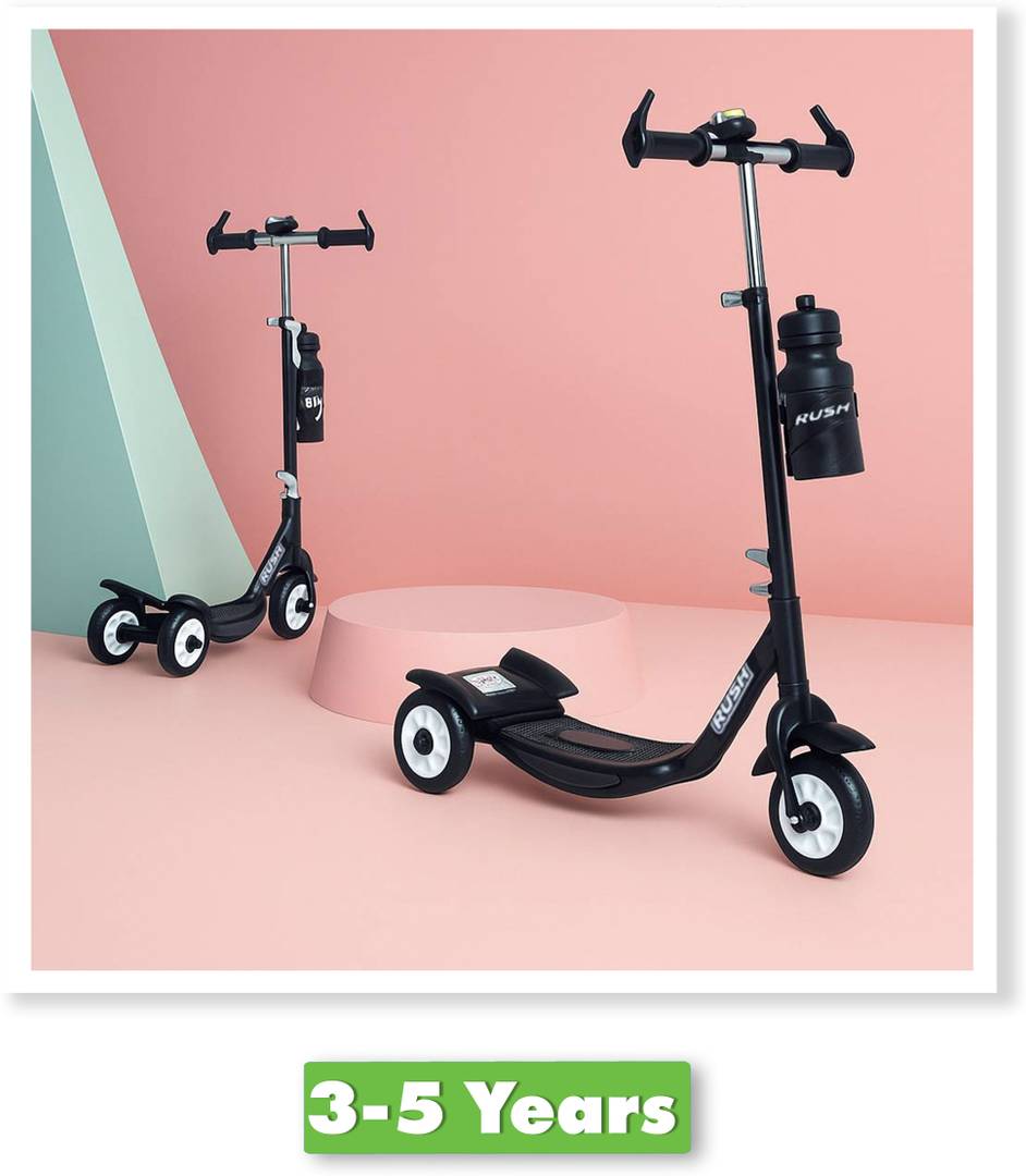 fun ride funride kids scooter rush three wheel kick scooters boys girls sipper bell adjustable height rear brake 3 wheels skate age 10 years