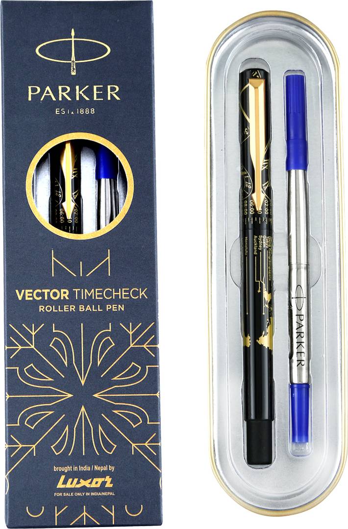 parker vector time check chrome trim roller ball pen
