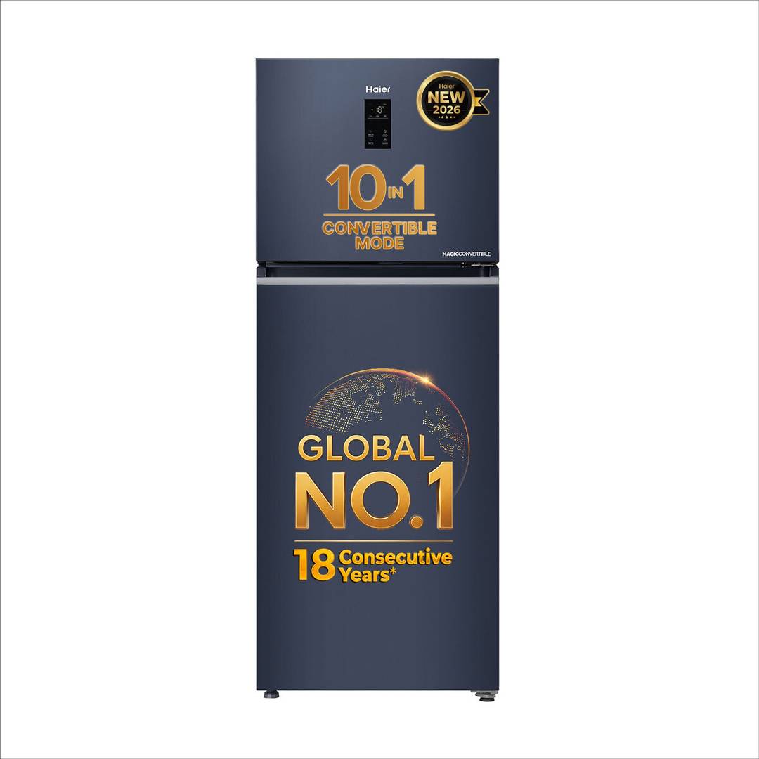 Haier 328 L Frost Free Double Door 2 Star Convertible Refrigerator with Top Freezer, 10 In 1 Convertible Modes, Triple Inverter Technology, External D