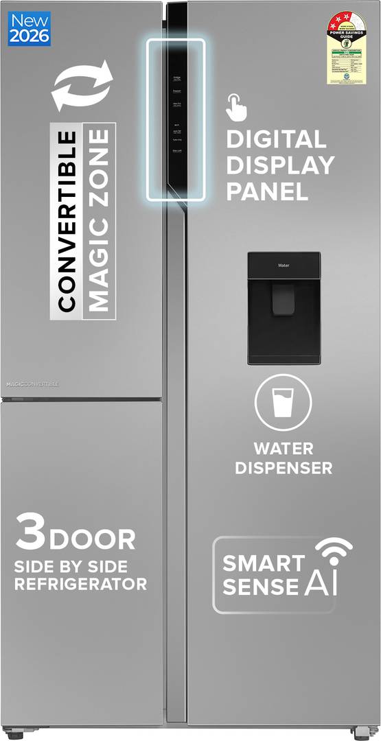 Haier 592 L Frost Free Side by Side 3 Star Convertible Refrigerator  with Wi-Fi,Inverter,Digital Display Panel,Deo Fresh Technology Inox Steel, HRT-68