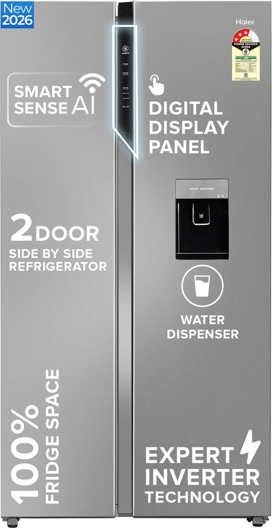 Haier 596 L Frost Free Side by Side Convertible Refrigerator  with Wi-Fi, Inverter, Digital Display Panel, Deo Fresh Technology Shiny Steel, HRS-682SW