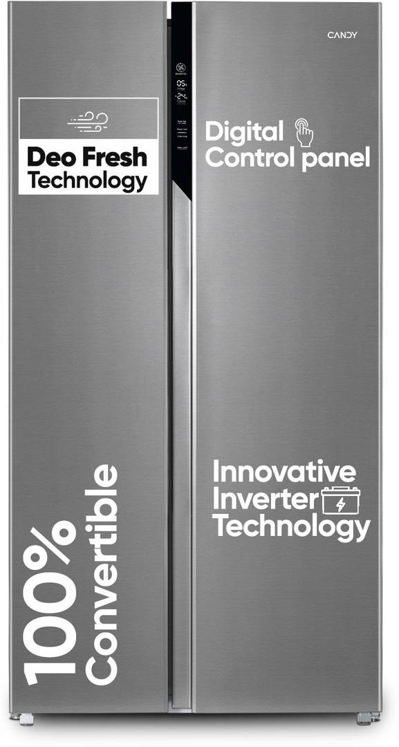 CANDY 602 L Frost Free Side by Side Refrigerator with 100 % Convertible refrigerator with Deo Fresh Technology , Innovative Inverter Compressor Techno