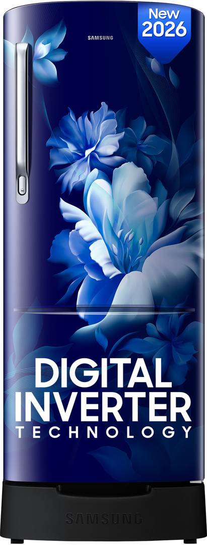 Samsung 223 L Direct Cool Single Door 3 Star Refrigerator with Base Drawer with Digital Inverter, Single Touch Defrost, 2026 Model Midnight Blossom Bl