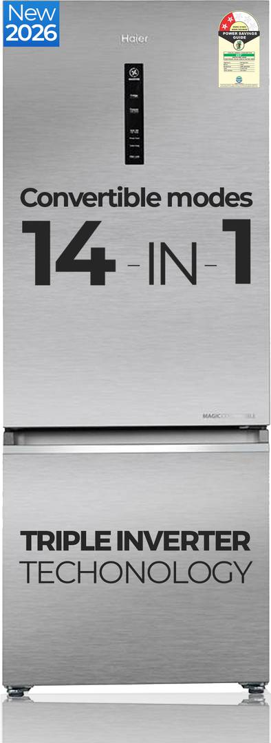 Haier 355 L Frost Free Double Door 2 Star Refrigerator  with Freezer at Bottom, Triple Inverter & Dual Fan Motor Technology, External Digital Display 