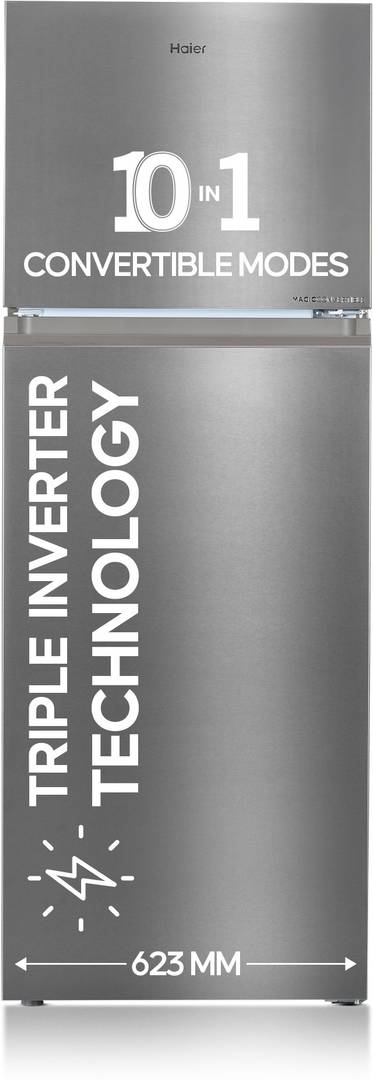 Haier 358 L Frost Free Double Door 3 Star Convertible Refrigerator  with Convertible 14-in-1,1 hour Icing (Inox Steel, HEF-363TS-P)