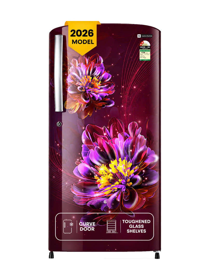 realme TechLife 180 L Direct Cool Single Door 2 Star Refrigerator Ribbon Wine, 180BD3RM23-RW