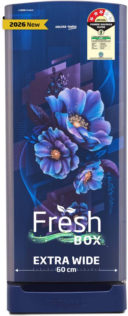 Voltas Beko 208 L Direct Cool Single Door 3 Star Refrigerator with Base Drawer Bonita Blue, RDC240B / 3W0BBR0M0B00GO