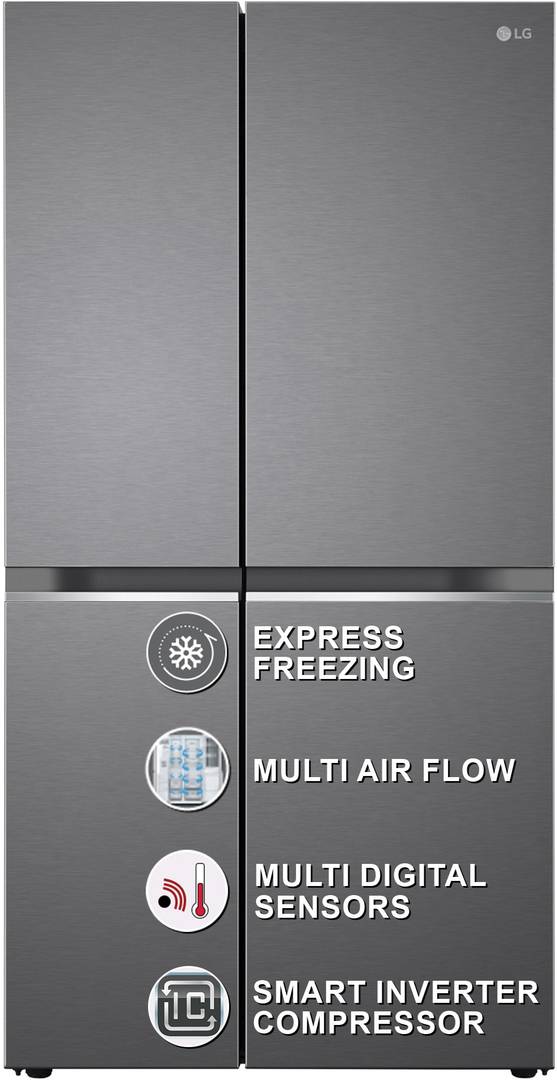 LG 655 L Frost Free Side by Side Refrigerator  with Smart Inverter Compressor, Express Freeze & Multi Air-Flow (Dazzle Steel, GL-B257HDSY)