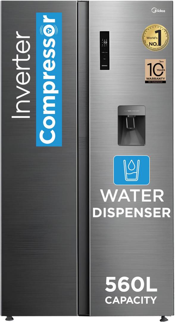 Midea 560 L Frost Free Side by Side Refrigerator  with Water Dispenser Inverter Compressor (BRU Steel, MDRS704FGF46)