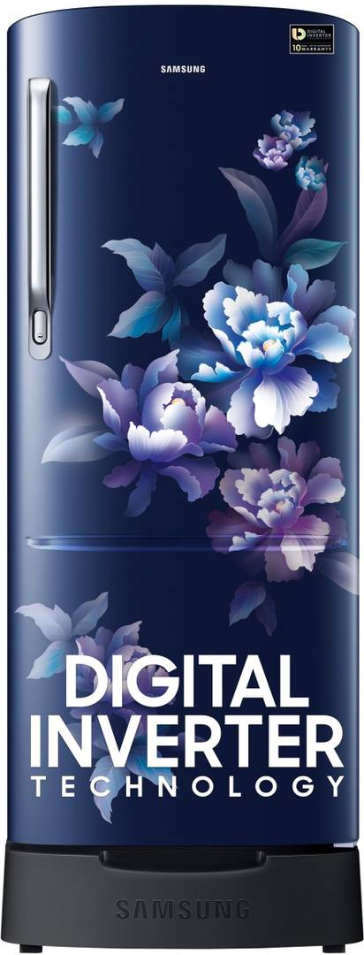 Samsung 183 L Direct Cool Single Door 5 Star Refrigerator with Base Drawer  with Digital Inverter (Himalaya Poppy Blue, RR20D2825HV/NL)