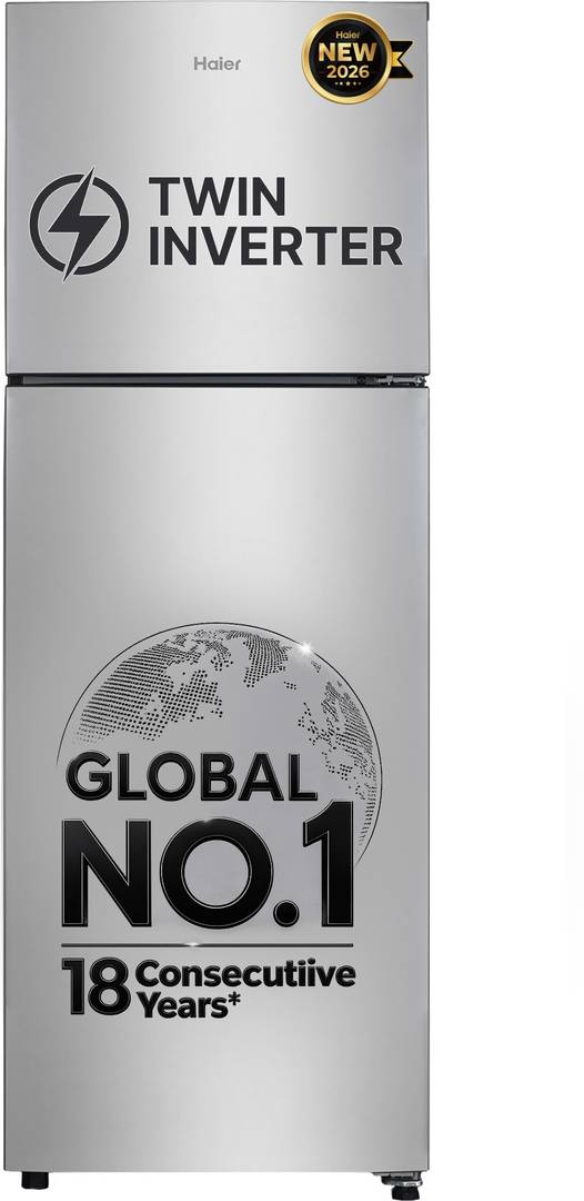 Haier 240 L Frost Free Double Door 2 Star Refrigerator with Freezer at Top, 200% Faster Ice Making in 49 Minutes, Twin Inverter Technology Moon Silver