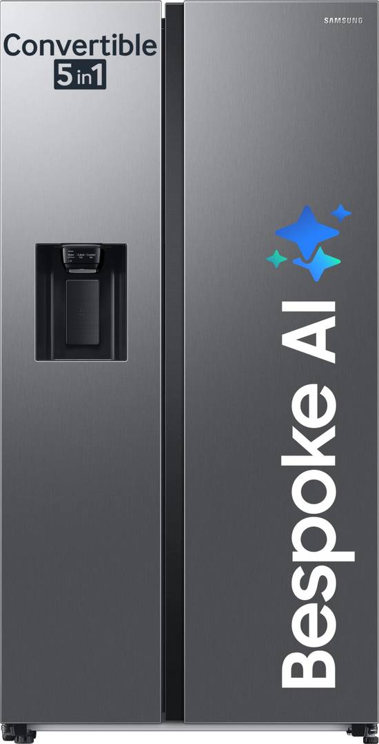Samsung 633 L Frost Free Side by Side 3 Star Refrigerator with AI and WiFi, Convertible 5-in-1, Water and Ice Dispenser, Digital Inverter Refined Inox
