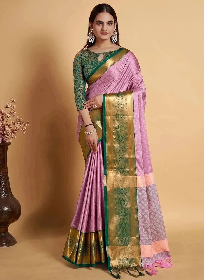 villagius woven kanjivaram cotton silk art silk saree